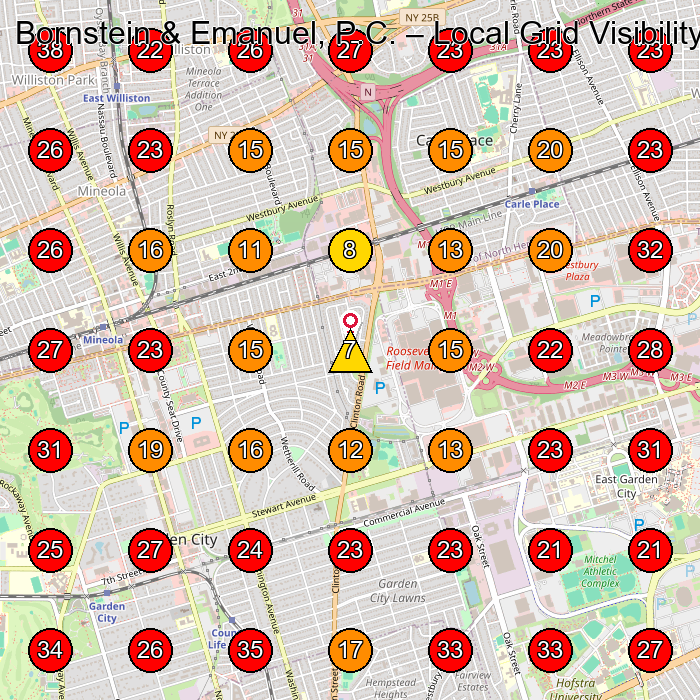 Bornstein & Emanuel, P.C. GeoGrid visibility map for Law Firm in Garden City